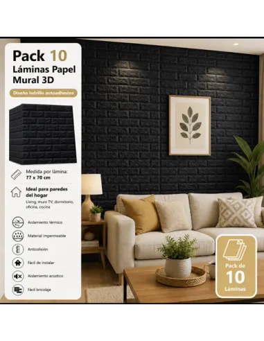 Pack 10 Láminas Papel Mural Negro 77*70 a 3mm