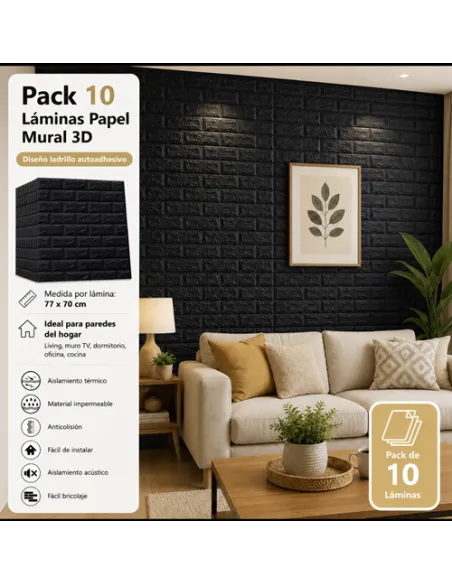 Pack 10 Láminas Papel Mural Negro 77*70 a 3mm