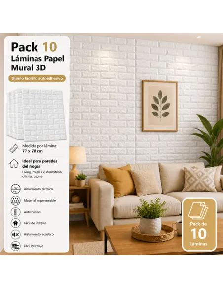 Pack 10 Láminas Papel Mural Blanco 77*70 a 3mm